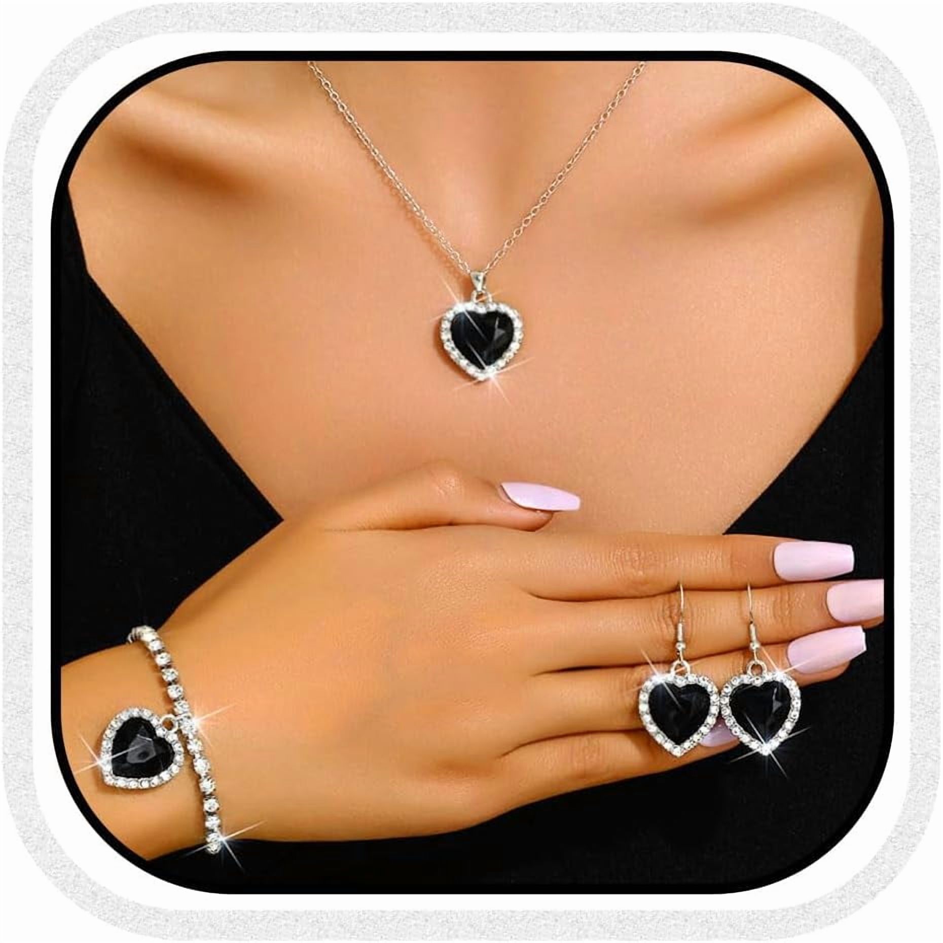 Bridal Wedding Jewelry Set – Silver Necklace, Earrings & Bracelet With Rhinestones | For Bride, Bridesmaid, Prom & Parties - View #4