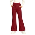 thumbnail image 4 of Spazoro Girls Flare Pants with Pockets, Solid Color Warm Stretchy Loose Fit Flare Leg Elastic Waist Casual Trousers for Daily Wear Red Size 6, 4 of 8