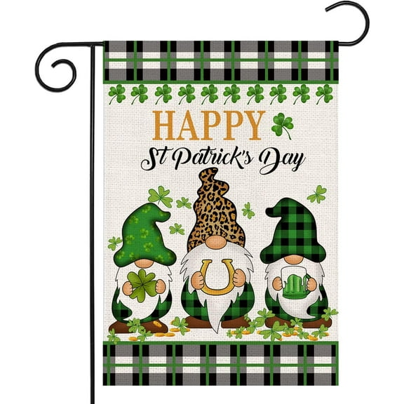 St Patricks Day Garden Flag - Gnome St. Patrick''s Day 12.5x18 Double Sided Yard Flag Saint Patricks Decor March Irish Shamrock Mini Farmhouse Burlap Small Garden Flag