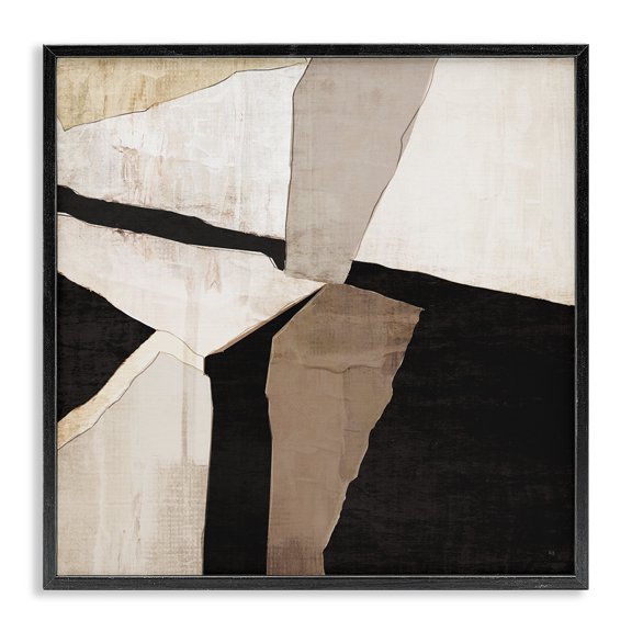 Stupell Industries Rustic Neutral Fragments Abstract Painting Black Framed Art Print Wall Art, 12 x 12