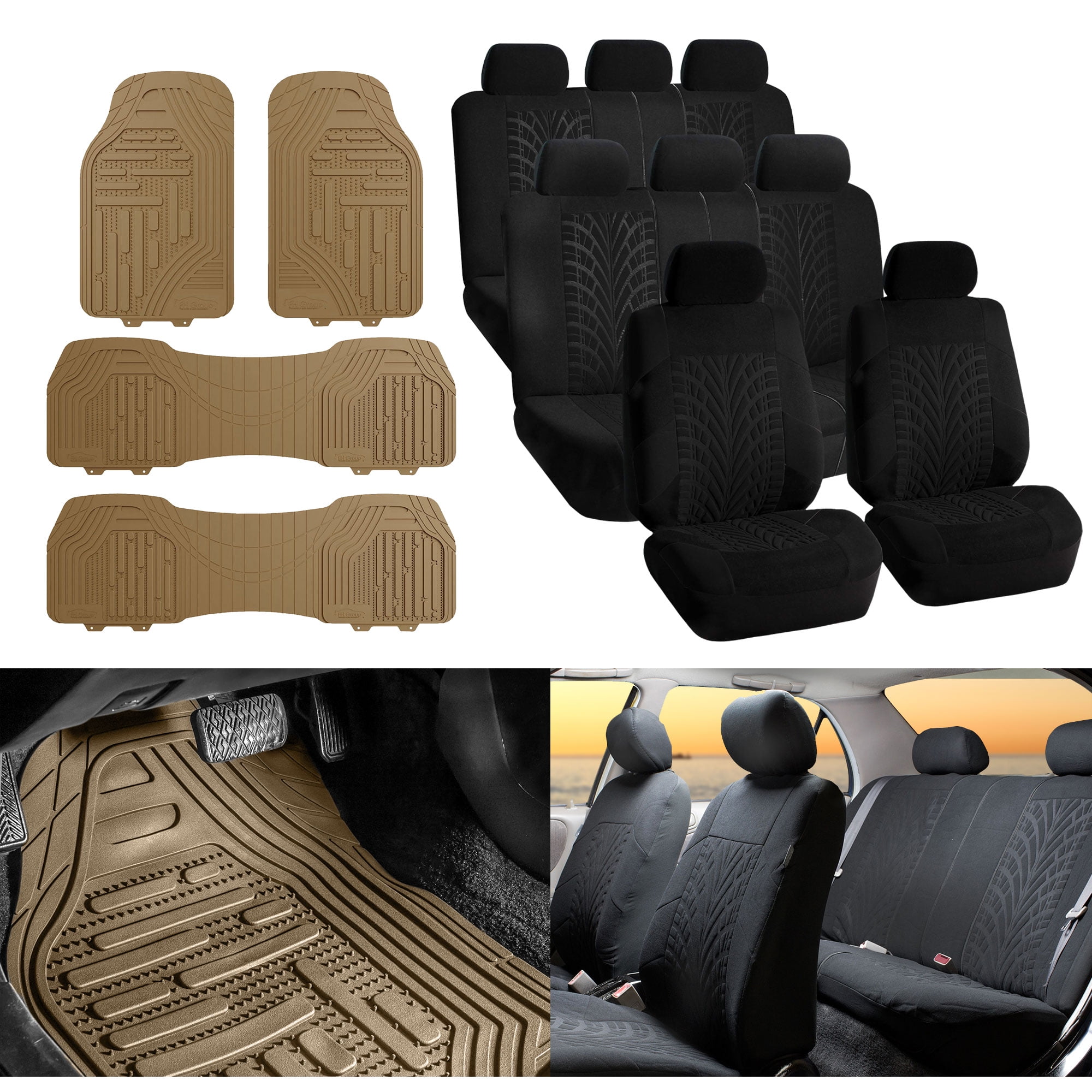FH Group 7 Seaters SUV VAN 3 Row Car Seat Covers Beige Black with Gray