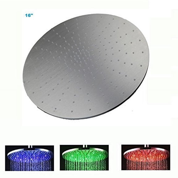 16'' Cascada Showers Color Changing Round Shower Head, Stainless Steel Finish
