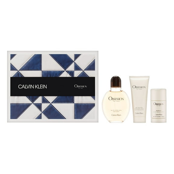 Obsession by Calvin Klein for Men 3 Piece Set Includes: 4.2 oz Eau de Toilette Spray   2.6 oz Alcohol Free Deodorant Stick   3.4 oz After Shave Balm