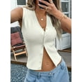 thumbnail image 2 of Womens Vest Tops Knit Sleeveless Sweaters Button Down V Neck Casual Clothes Trendy Summer Outfits Cream White M, 2 of 6