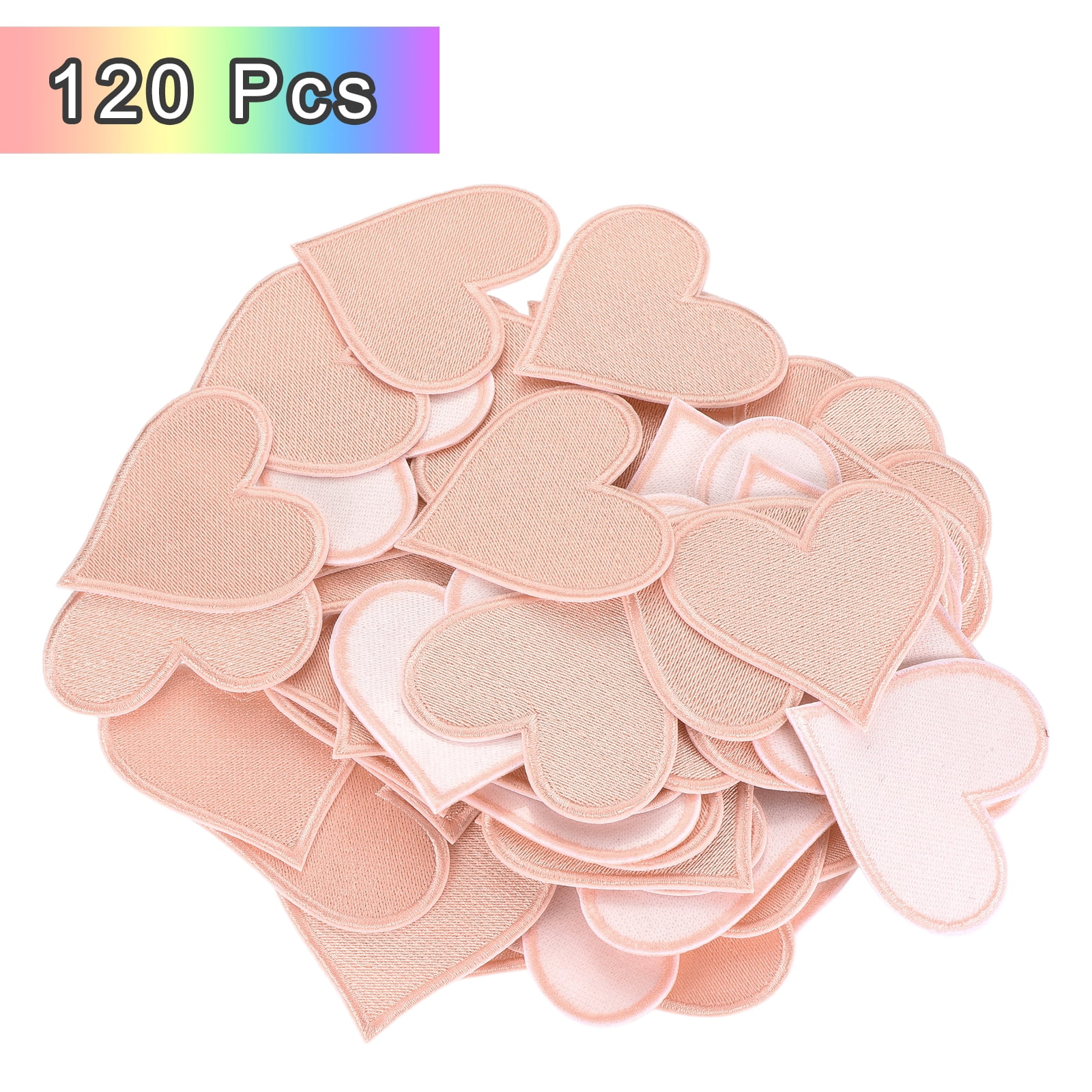 Heart Shaped Iron on Patches 6.8x7cm Embroidered Sew Patches Appliques for Clothing Repair Backpack Shoes Decoration Light Pink 120Pcs