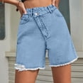 thumbnail image 5 of ClodeEU Women's High Waisted Frayed Hem Denim Bermuda Shorts,Casual Summer Jean Shorts with Pockets Blue,Women's Plus L, 5 of 7