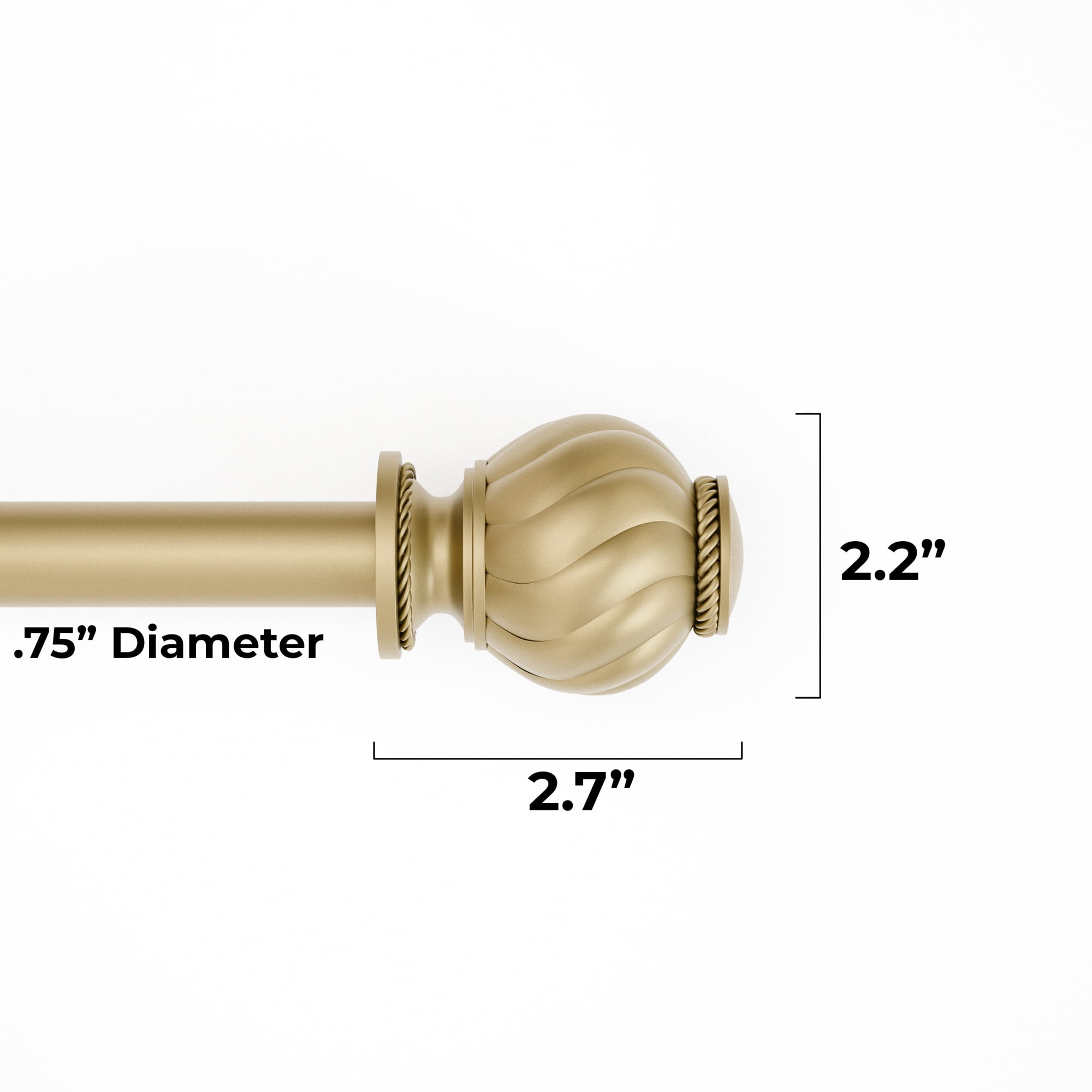 (2 pack) Mainstays 3/4" Gold Knob Adjustable Single Curtain Rod Set, 30"-84"