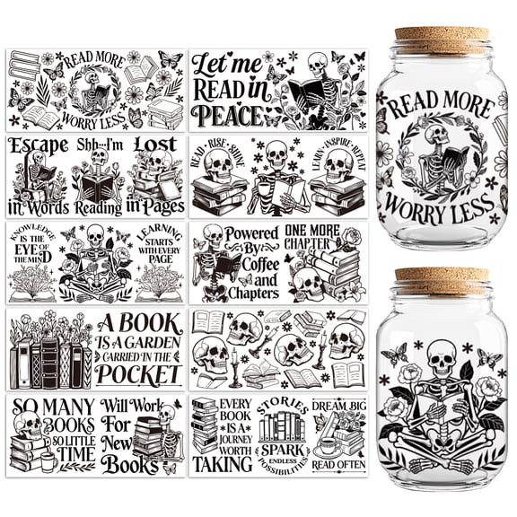 UV DTF Cup Wraps Transfer Stickers Book and Pattern 10 Sheets Waterproof Vinyl Transfer Sticker 16oz Coffee Glass Cup Tumbler Bottle Mug Decals