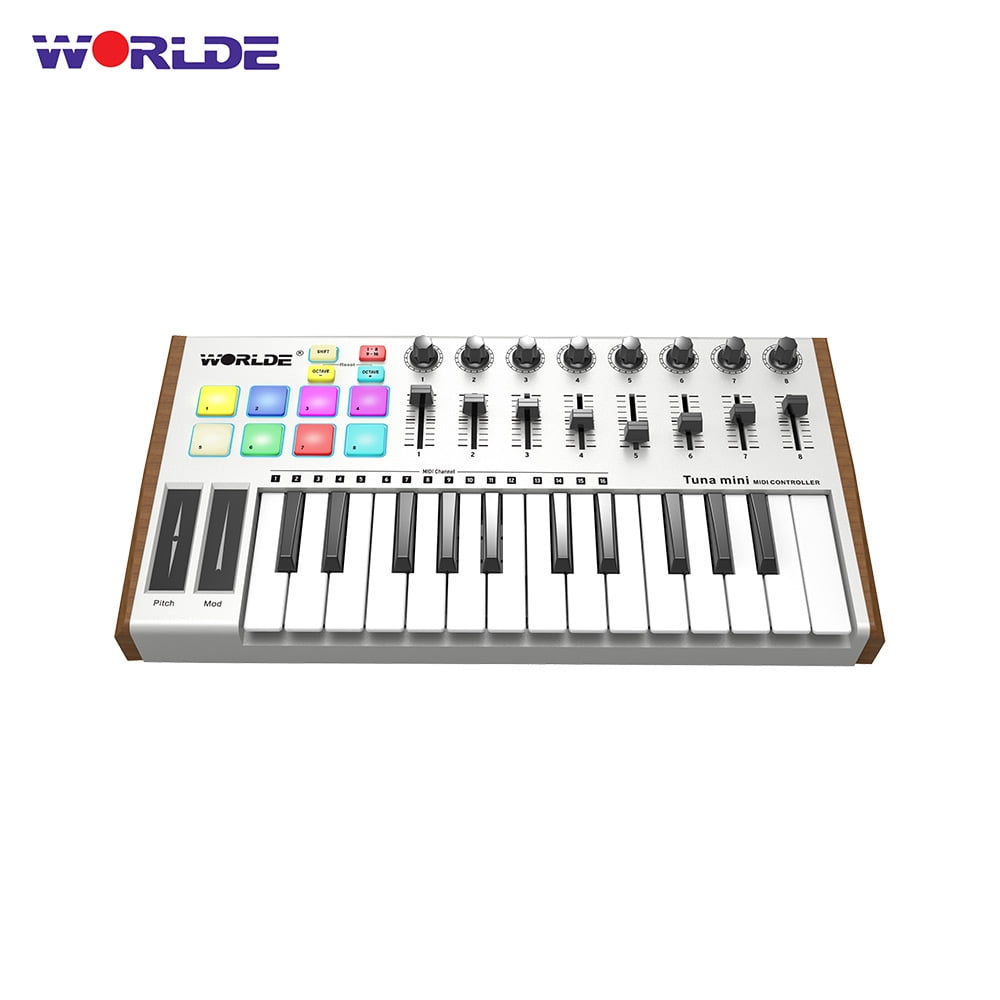 Meterk Worlde Panda Portable Mini 25-Key USB Keyboard and Drum Pad 