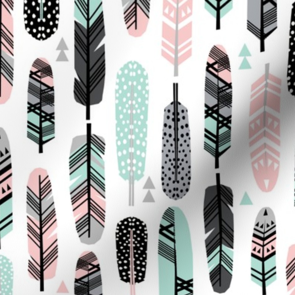 Spoonflower Fabric - Pattern Bright Boho Watercolor Feather