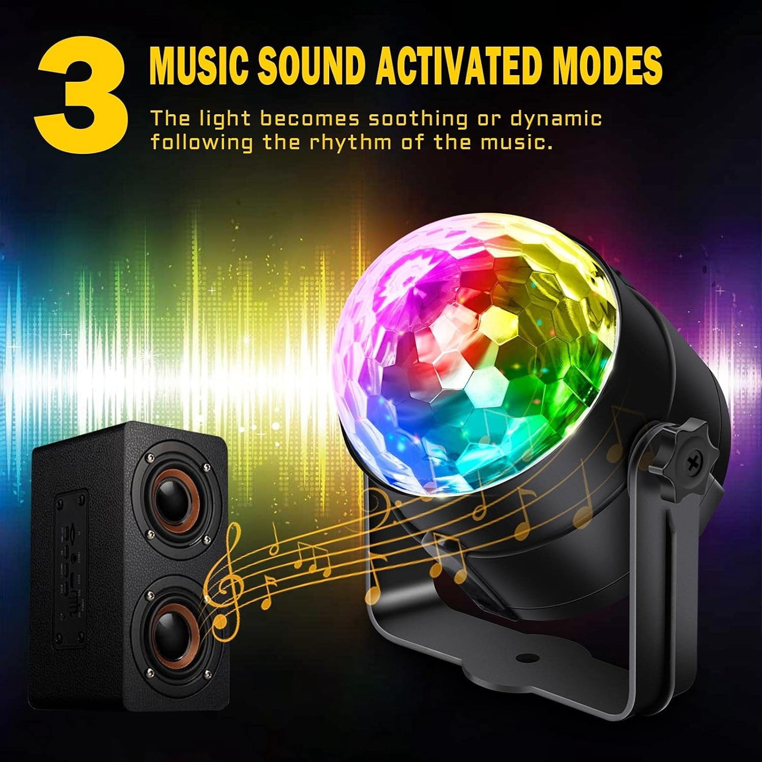 3-Pack Disco Ball Party Lights Sound Activated with Remote Control, 12 Modes Strobe Stage DJ Lights for  Room Karaoke Dance Party Supplies Birthday Party Decorations White Elephant Gifts