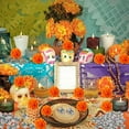 thumbnail image 6 of 50 Pieces Artificial Marigold Flowers and 50 Pieces Sugar Skull Day of The Dead Decor Dia De Los Muertos Decor for Diwali, Indian Festival, DIY Marigold Garland Wedding Halloween Decoration, 6 of 7