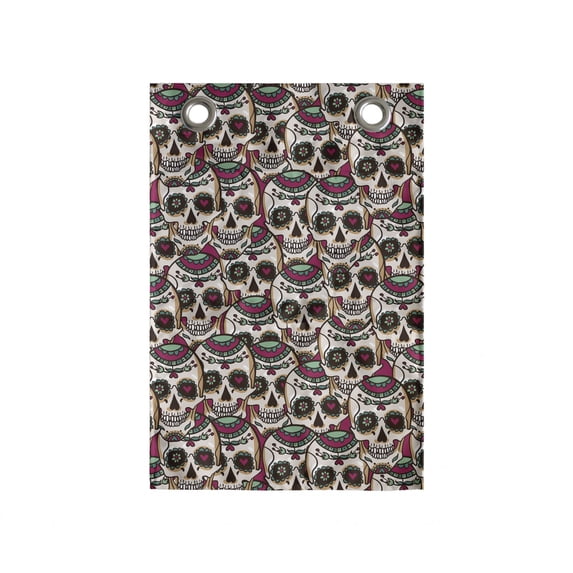 Sugar Skull Hanging Pocket Organizer, Creepy Head Bones with Paisley Floral Patterns Flowers Day of the Dead Art, Printed Polyester Storage Bag with Pockets, 14" x 20", Cream Green Red