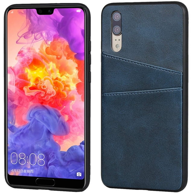 Compatible with Huawei P20 Case,XYCCA Slim PU Leather Back Case Cover with Credit Card Holder Durable Protective Cover Case for Huawei P20 (Navy Blue)