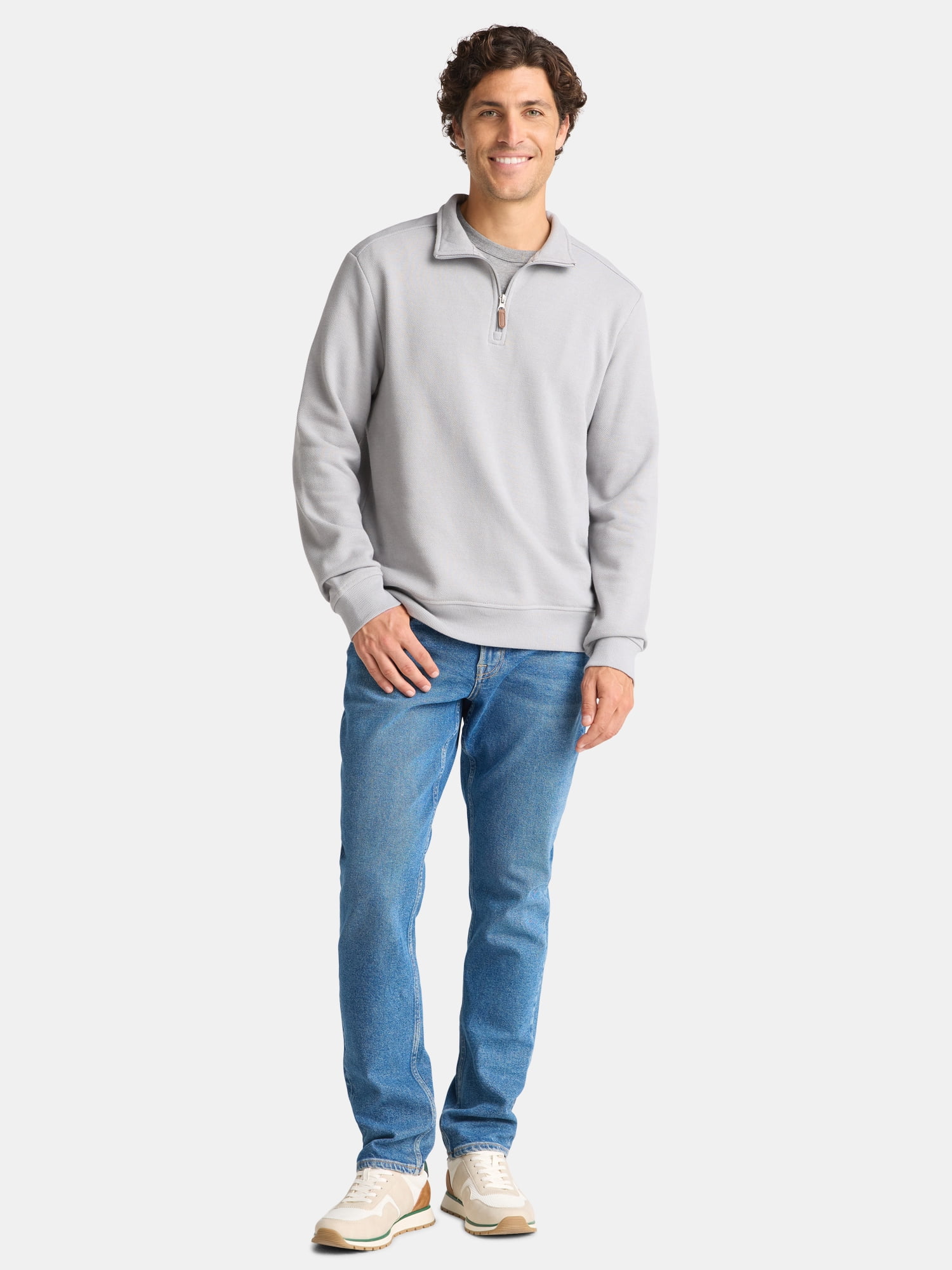 George Men's and Big Men's Pique Fleece Quarter Zip Pullover with Long Sleeves, Sizes S-3XL