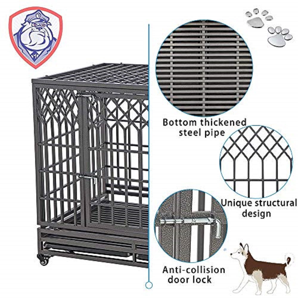 HAIGE PET Your Pet Nanny Heavy Duty Dog Crate Cage Kennel Playpen Large Strong Metal for Large Dogs Cats with Two Prevent Escape Lock and Four Lockable Wheels 