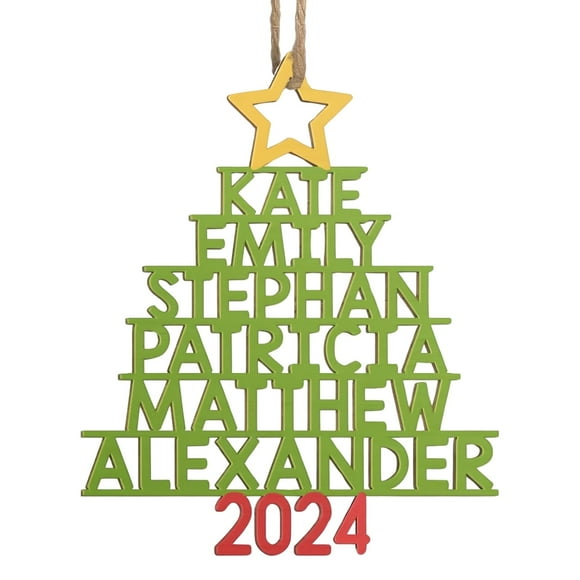 Custom Family Members Names Christmas Tree Hanging Ornament, Personalized Wooden Christmas Tree Ornaments 2024, Custom Xmas Decoration Gifts for Family and Friends