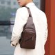 thumbnail image 4 of Bolsa de pecho de cuero suave para hombres, de moda, un hombro, impermeable, bolsa casual de negocios, marrón, 4 of 8