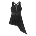 thumbnail image 6 of ZALDITA Women's Rhinestone Lyrical Dance Costume Asymmetrical Cross Back Figure Ice Skating Dance Dress Black XL, 6 of 7
