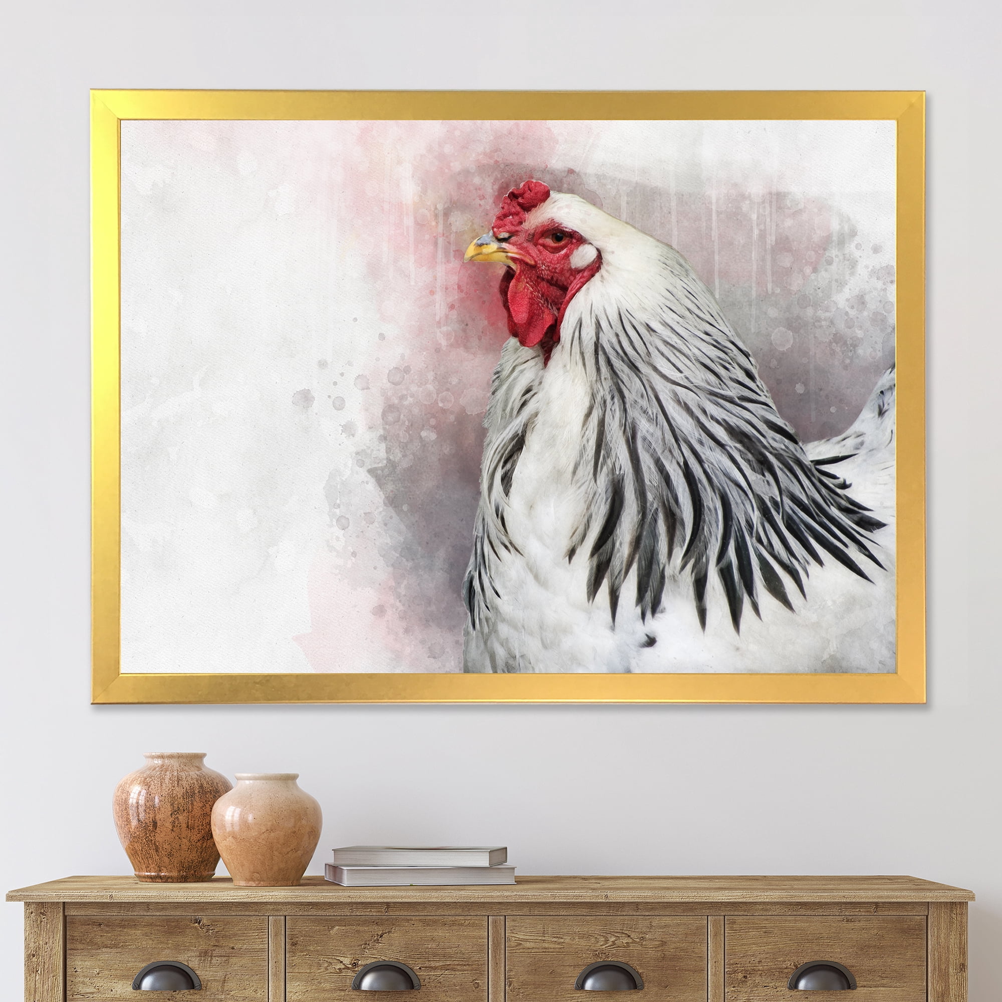 Designart 'Close Up Of White Columbia Brahma Rooster Bird' Traditional Framed Art Print