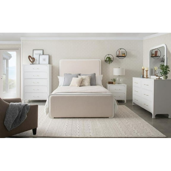 Anastasia 5-piece Boucle Upholstered Eastern King Bedroom Set Pearl White and Beige