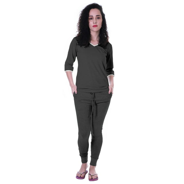 Moomaya Ensemble de Nuit Uni pour Femmes avec Pyjama en Coton Tenue de Nuit 2 Pcs Chemises de Nuit