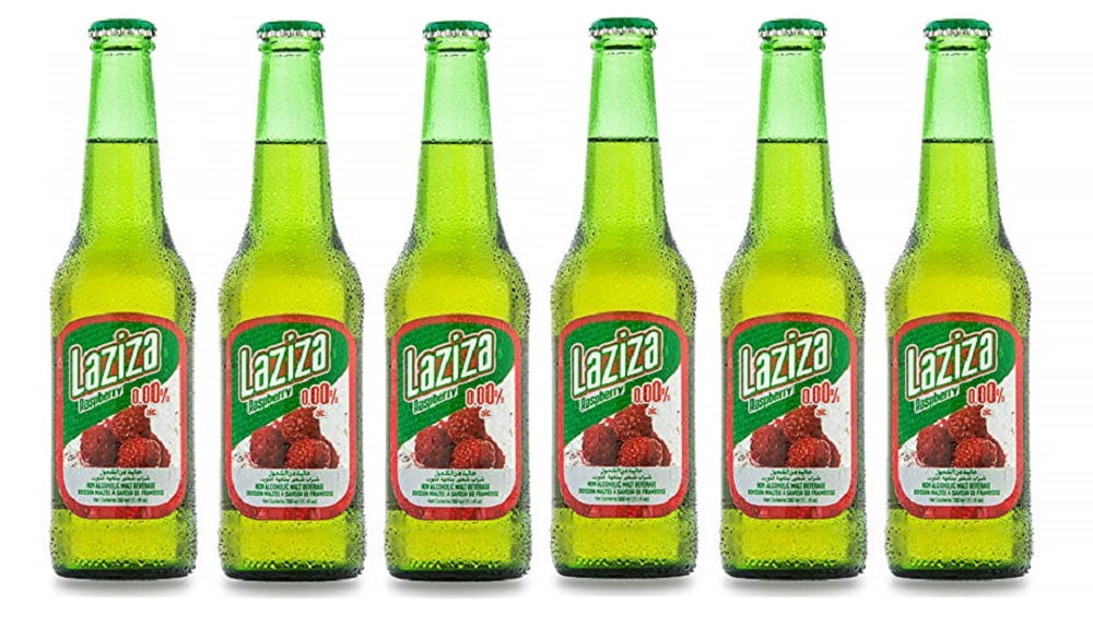 Laziza Raspberry Flavor Malt Beverage, One 6-Pack 11 fl. oz. (330ml) Glass Bottles