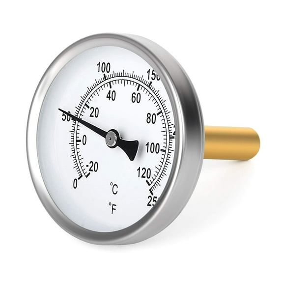 MEANLIN MEASURE 1/2" NPT Bimetal thermometer for hot water, boilers, and pipes，2-1/2" Dial, 2-1/4" Lead-Free Brass Stem，Temperature range 0-250°F/-20-120 ° C, accuracy 2%,Center Back Mount