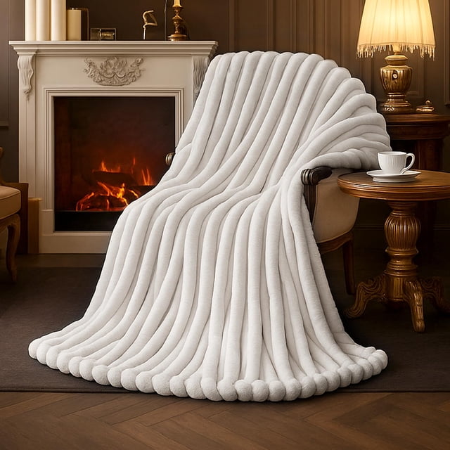 Manta Amélie Home de piel sintética para sofá, 55 x 70 cm, color marfil