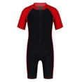 thumbnail image 2 of LiiYii Kids Boys Girls One-piece Swimwear Short Sleeves Zippered Shorty Beach Wetsuit Red&Black 10, 2 of 6