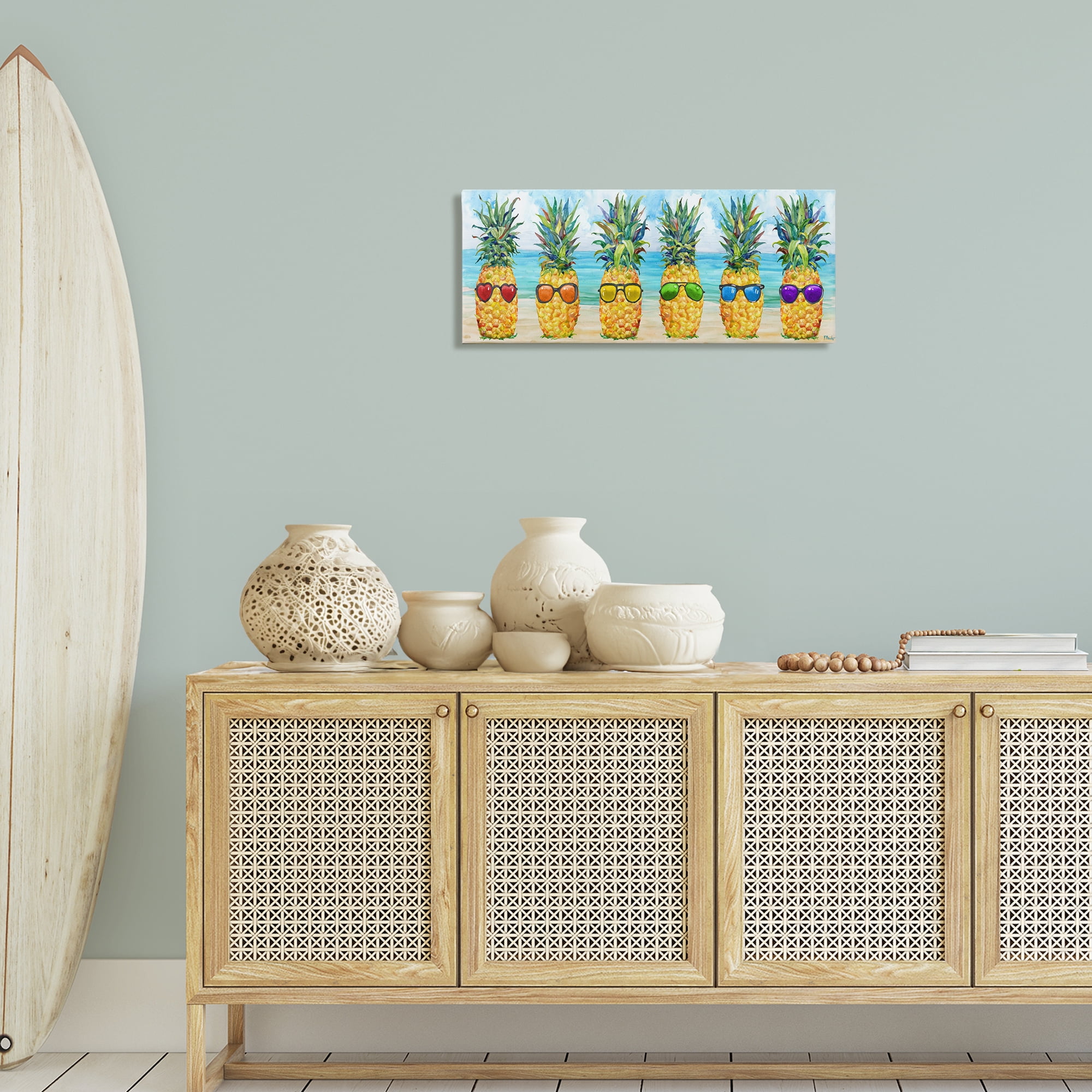 Stupell Industries Rainbow Beach Pineapples Food & Beverage Painting Gallery Wrapped Canvas Art Print Wall Art, 30 x 13