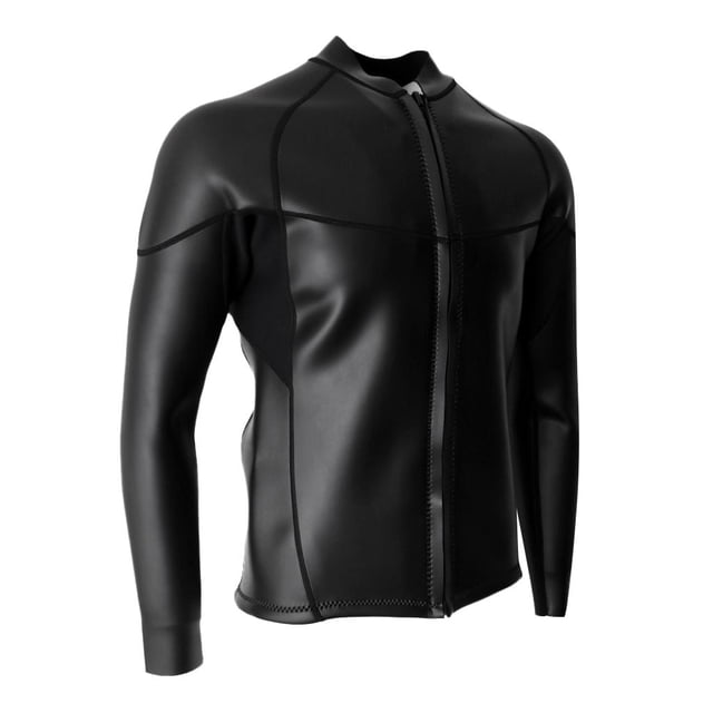 Chaqueta de Neopreno de Manga Larga de 2 Mm para Hombre, Traje de Neopreno con Cremallera Frontal, Piel Lisa - Negro, L L Macarena Traje de neopreno para hombre