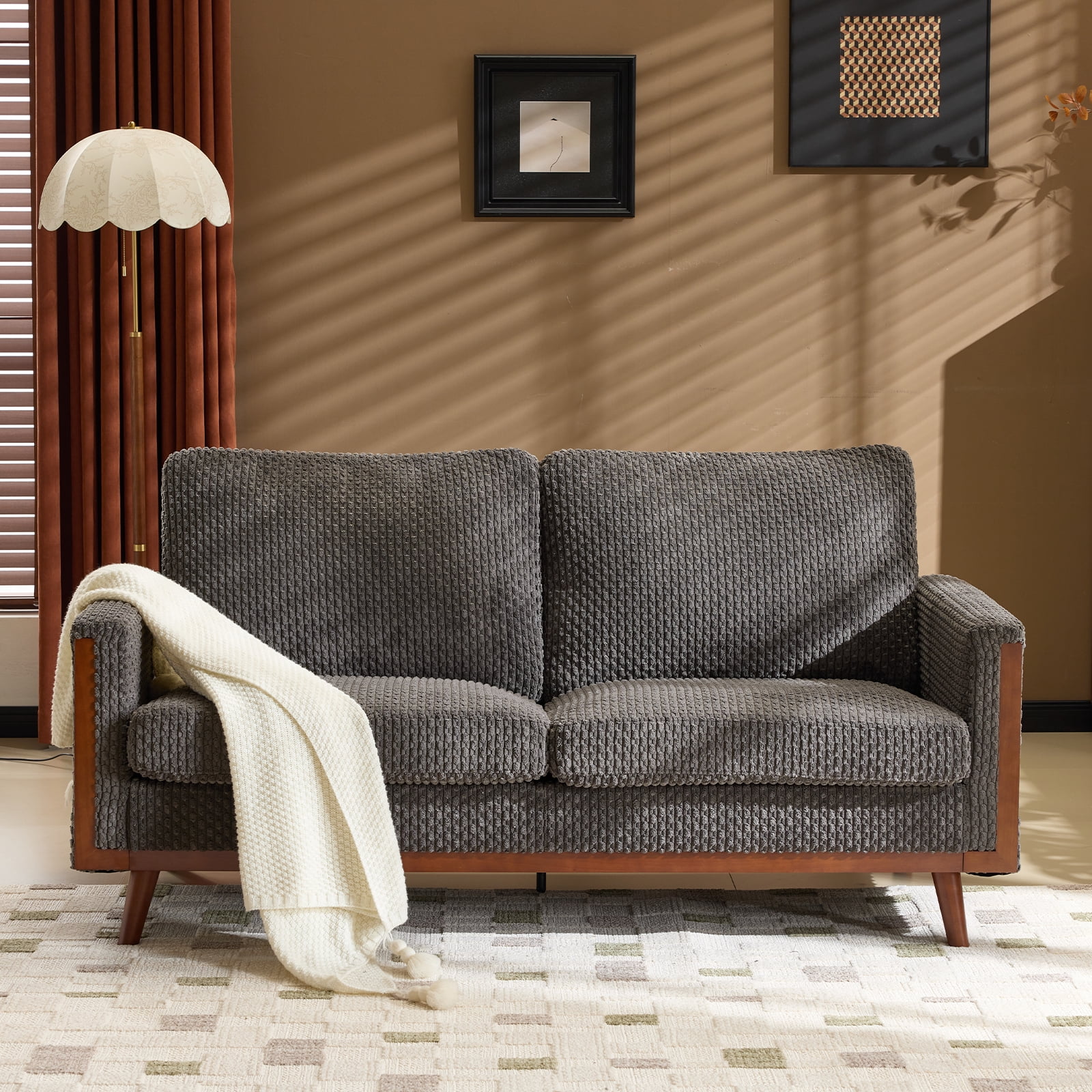 Ktaxon Corduroy Loveseat Sturdy Build, 2 Seater Sofa Solid Wood Frame, Living Room Couch Deep Seat for Small Space Apartment Home Dark Gray