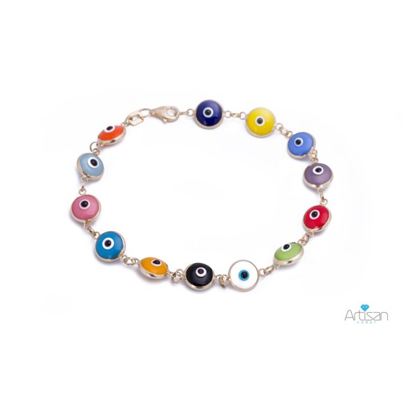 Evil Eye Multi Tone Enamel Bracelet in 14k Yellow Gold