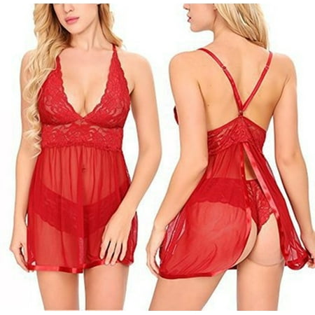 

Uniexcosm Women Lingerie Nightgown Babydoll Chemise V Neck Sleepwear Dress