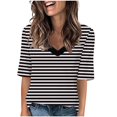 thumbnail image 1 of Camisas Sentuca de manga corta para mujer 2024, con rayas sueltas y cuello en V, color negro, talla XXL, 1 of 5