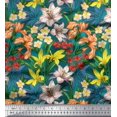 thumbnail image 1 of Soimoi Green Poly Georgette Fabric Leaves, & Lily Floral Print Sewing Fabric Yard 42 Inch Wide, 1 of 3