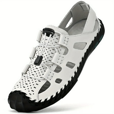 

Men s Slippers Leather Sandals Closed Toe Fisherman Summer Breathable Shoes Male Hiking Beach Shoe Brown Black White