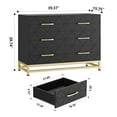 thumbnail image 5 of IDEALHOUSE Dressers 6 Drawer Chest, Modern Storage Cabinet TV Stand with Golden Accent, Embossed Wood Organizer for Bedroom, Living Room, Entryway, Black, 5 of 8