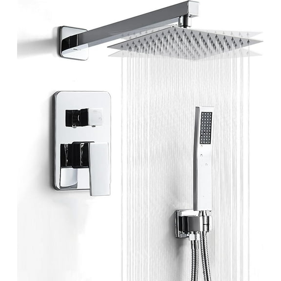 Chrome Shower System 10 Inch, Rain Shower Head with Handheld Spray, Luxury Rain Shower Set Square Wall Mount for Bathroom with Rain Shower and Handheld Shower System