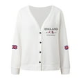thumbnail image 4 of Wang6 Womens Lightweight Plus Size Cardigans Sweaters Trendy Long Sleeve Open Front Button down Knit Sweater Fall V Neck England Letter Printed Outwear Tops White M, 4 of 4