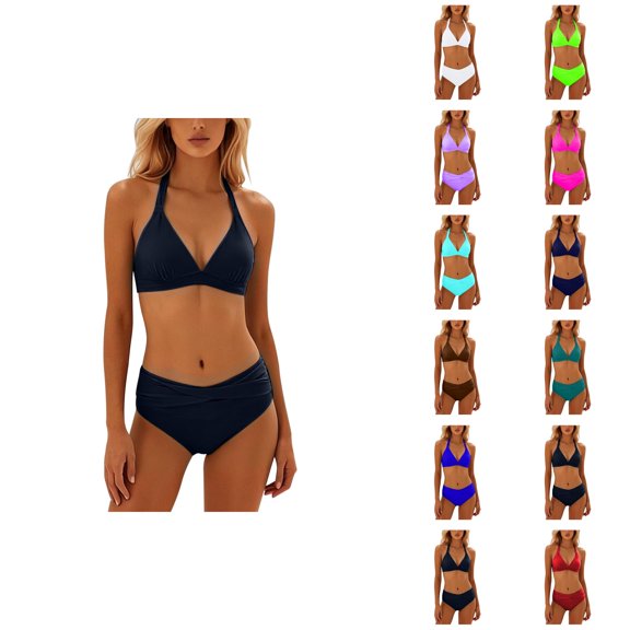 Bikini Sets for Women Halter Push Up Triangle Bikini Top with High Waisted Swim Bottom Two Piece Swimsuit Bathing Suit