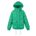 thumbnail image 3 of Breezora Women Mid Length Hooded Puffer Jacket Casual Loose Fit Warm Winter Coat Street Style XL Size Green, 3 of 5