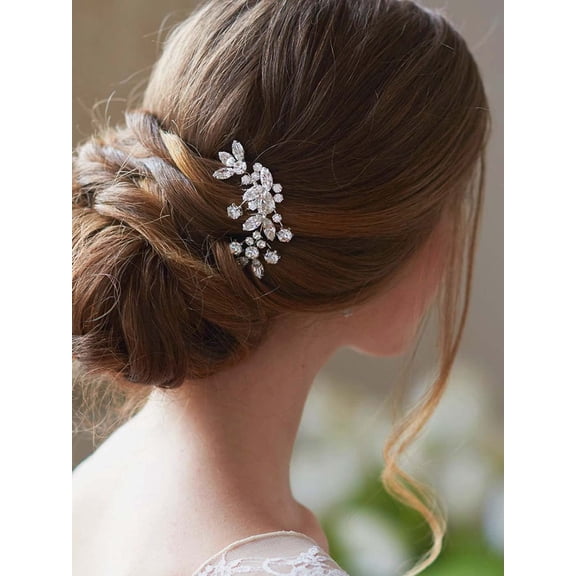 Bridal Hair Comb Crystal Silver Wedding Hair Accessories Rhinestone Leaves Hair Pieces for Bride and Bridesmaid