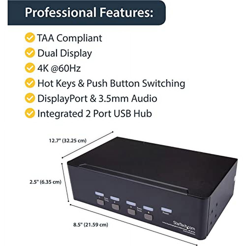 StarTech.com DisplayPort KVM - 4 Port - 4K 60Hz - Dual Monitor KVM - DisplayPort Switch - KVM DisplayPort - Desktop KVM Switch (SV431DPDDUA2)