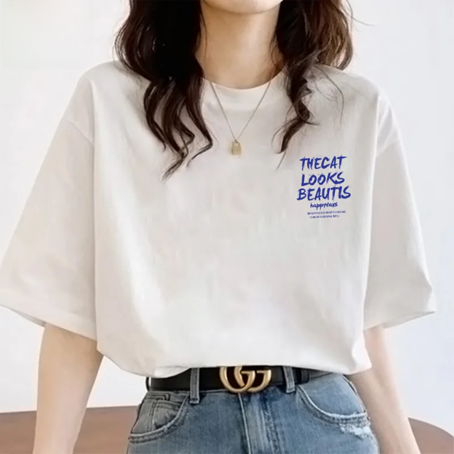 Camiseta de algodón transpirable que absorbe el sudor, holgada, con hombros caídos, cuello redondo, capa base Dongdaemun, moderna, para estudiantes, talla grande