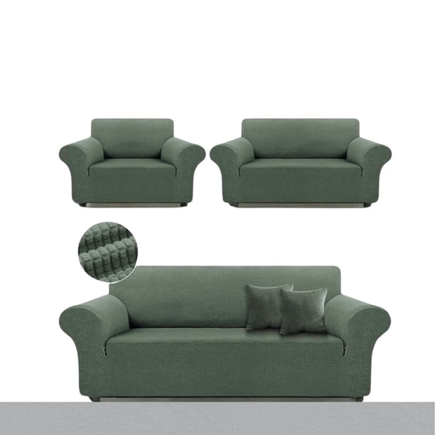 Amorosa Funda de Sofá Impermeables3 Piezas para( 1,2,3 plazas)Tela Elástica Antideslizante y Lavable Protección Completa Verde Oliva