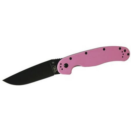 Ontario Knife Company RAT Model 1 Folder Knife, Black Plain Edge Pink Handle