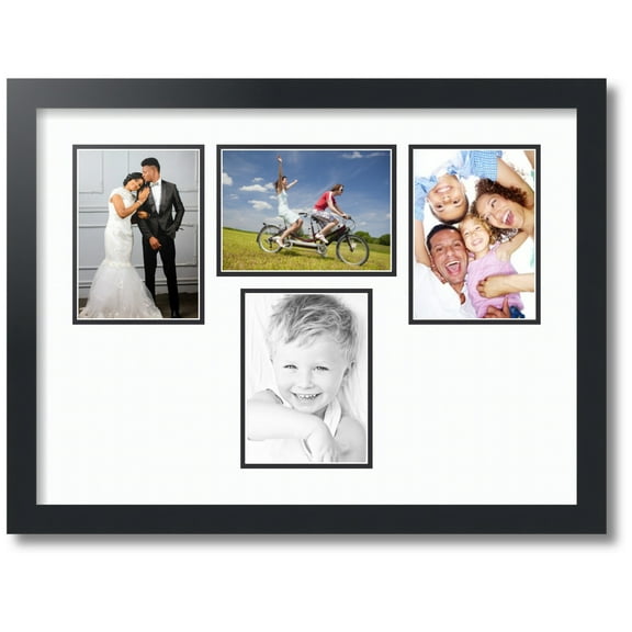 ArtToFrames Collage Photo Picture Frame with 4 - 5x7" Openings, Framed in Black with Super White and Black Mats (CDM-3926-151)
