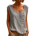 thumbnail image 3 of yoeyez Women's Cotton Linen Tank Top Sleeveless Scoop Neck Casual Blouse Summer Beach Loose Comfy Vest Tops for Women Gray,M, 3 of 7